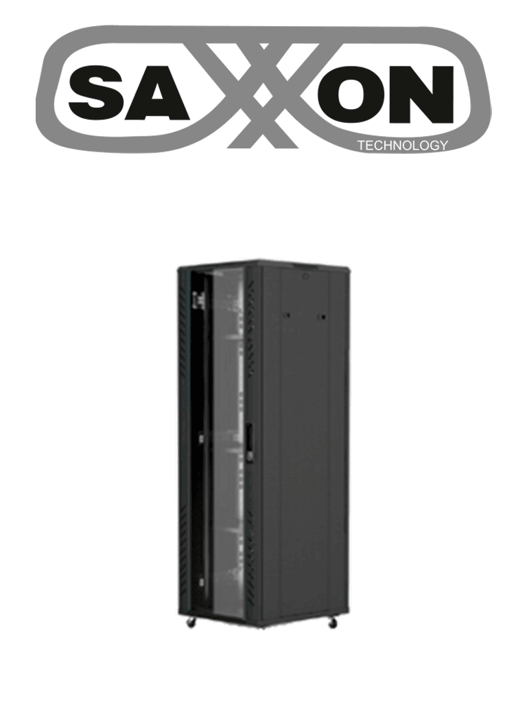 SAXXON SXR22U6622S - Gabinete Auto-ensamblado color Negro / 22UR / 1 Ventilador / Puerta de malla de vidrio templado / Ancho 600 mm x profundidad 600 mm x alto 1200 mm 