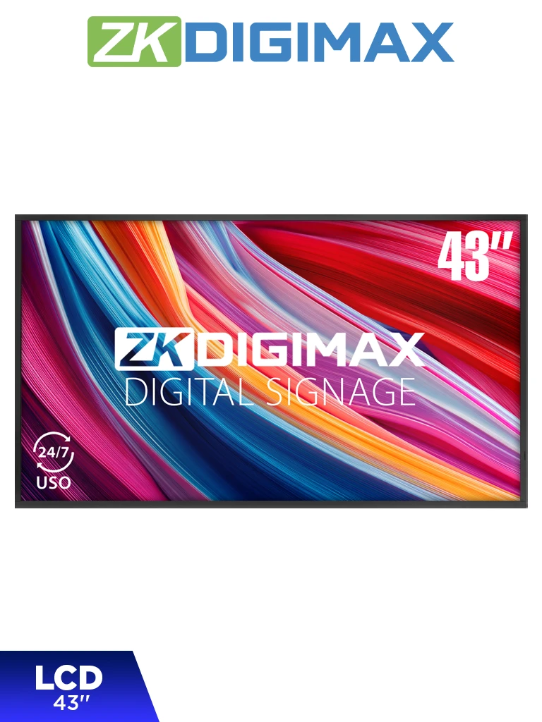 ZKDIGIMAX DG03A1W43 Pantalla LCD Profesional 43 resolución 4K UHD Android 11 500 nits Reproducción Inalámbrico Uso 24/7 y Conexión WiFi y/o Ethernet. - Código: DG03-A1W43 | Compra en Guadalajara