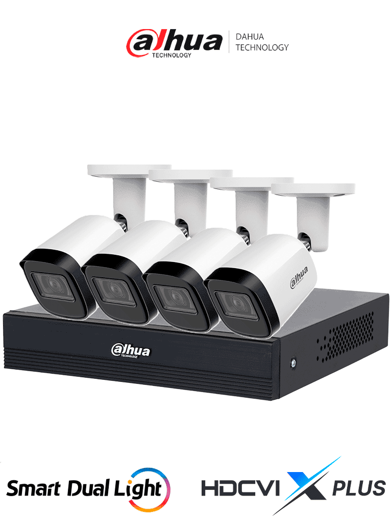 DAHUA DHI-KIT/XVR1B04-I/T/4-B2A21N-U-IL-0280B - Kit 4 Canales 2 MP/ DVR Cooper-U WizSense con IA/ Cámaras B2A21N-U-IL-0280B/ Hasta 5 Canales IP Rendimiento Max 20Mbps/ Soporta HDCVI AHD TVI CVBS/ Metálica/ Cámara con Iluminador Inteligente - Código: DHI-KIT/XVR1B04-I/T/4-B2A21N-U-IL-0280B | Compra en Guadalajara
