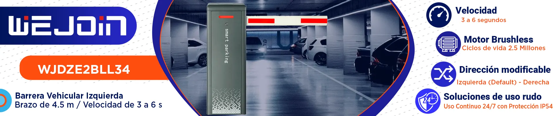 Barrera Vehicular Izquierda Alto Flujo 24VDC 3 6segundos Descripci%C3%B3n WJDZE2BLL34 WEJOIN