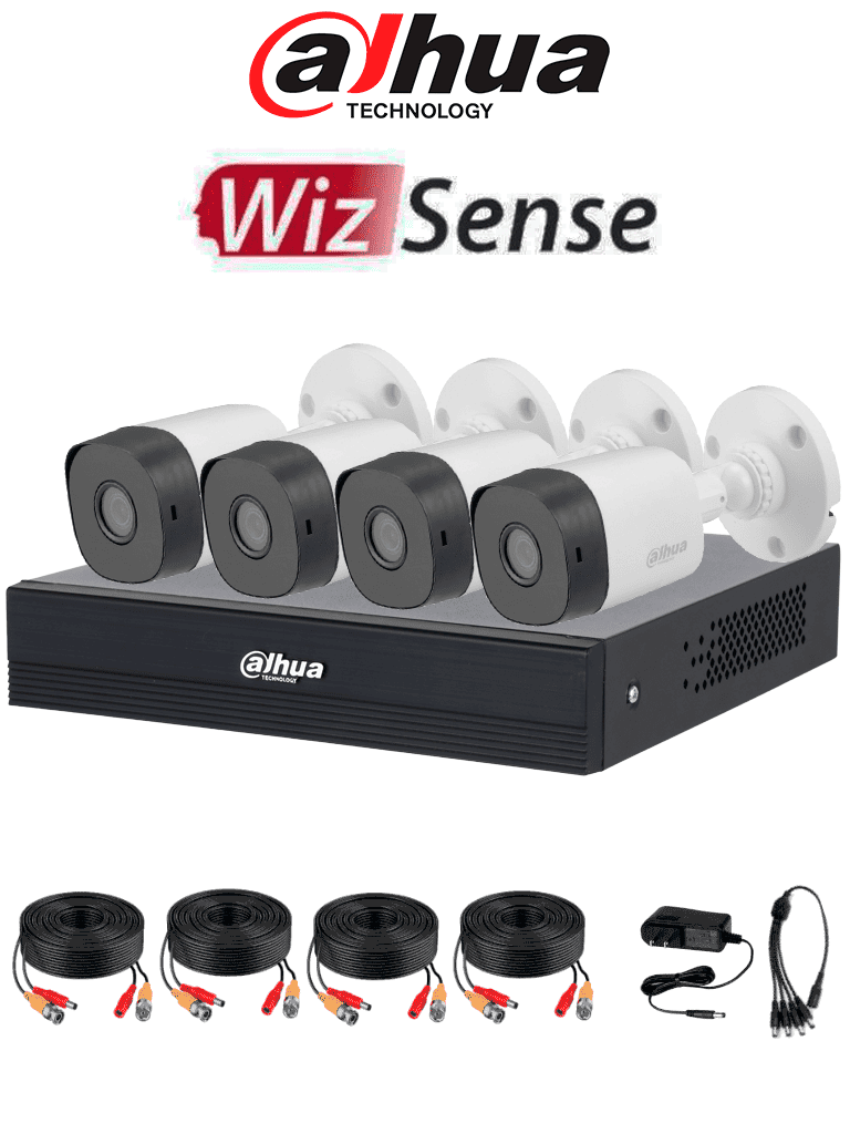 DAHUA DHI-KIT/XVR1B04-I/T/4-B1A11N-0280B - Kit de 4 canales HD/ Cámaras B1A11 de 1 MP/ Lente de 2.8mm/ Soporta 4 Canales más 1 IP o Hasta 5 Canales IP/ SMD Plus / Compresión H.265/ Cámaras de Policarbonato - Dahua