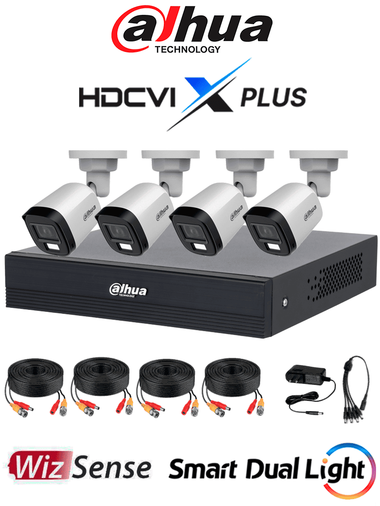 DAHUA DH-KIT/XVR1B04-I/T/4-B1A21N-U-IL-A-0280B -Kit de 4 Canales de 2 Megapíxeles DVR Cooper-I WizSense con IA compresión H.265 4 cámaras B1A21 1080p...