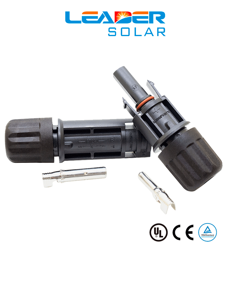 LEADER PV-BN101A - Par Conectores MC4 para Módulos Fotovoltaicos / Resistente a rayos UV / Protección IP68 / Voltaje 1500V / Rango de Corriente 30 Amp - 50 Amp / 14 AWG - 8 AWG / Temperatura ambiente -40 C a 85 C - Código: PV Connector PV-BN101A | Compra en Guadalajara