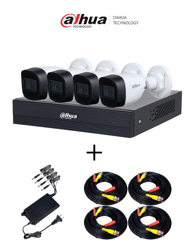 DAHUA PAQ-DH-XVR1B04-I-T-DH-HAC-HFW1200CN-A - Paquete Armado Dahua/ Incluye Grabador DH-XVR1B04-I-T/ 4 Cámaras DH-HAC-HFW1200CN-A-0280B-S5/ Fuente FUENTEKIT2NEWPULL/ Cable CABLEKIT - Código: PAQ-DH-XVR1B04-I-T-DH-HAC-HFW1200CN-A | Compra en Guadalajara