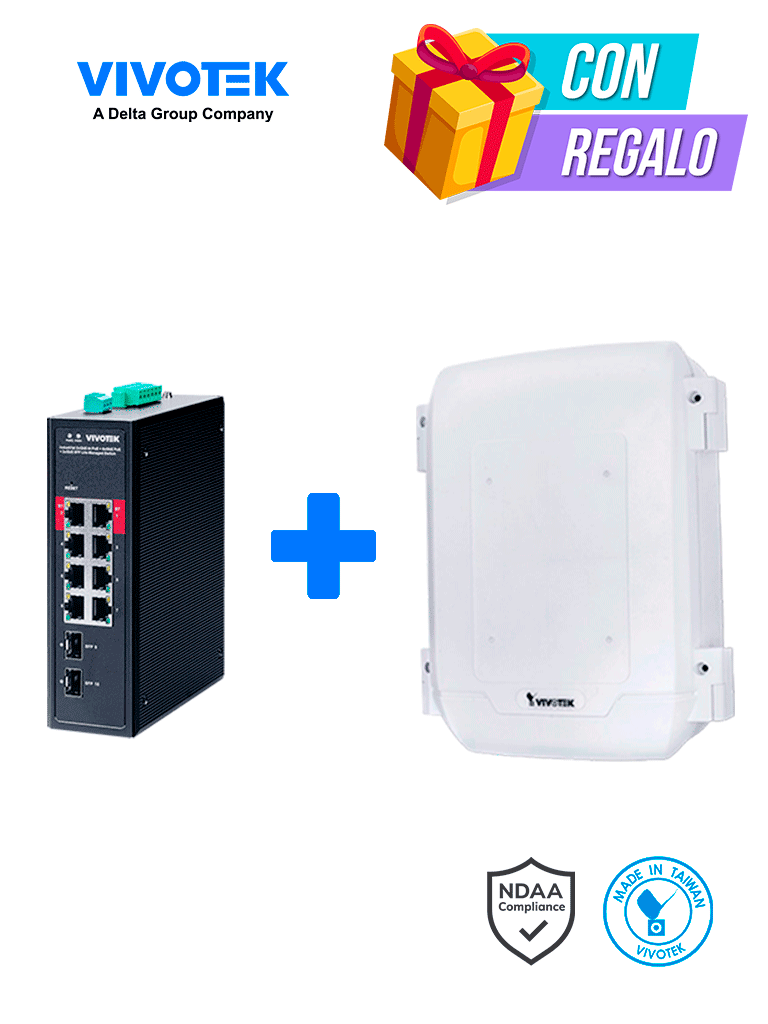 VIVOTEK AWIHB1040EXT - Kit Switch PoE AW-IHB-1040 y Gabinete AT-CAB-001, 8 ptos 