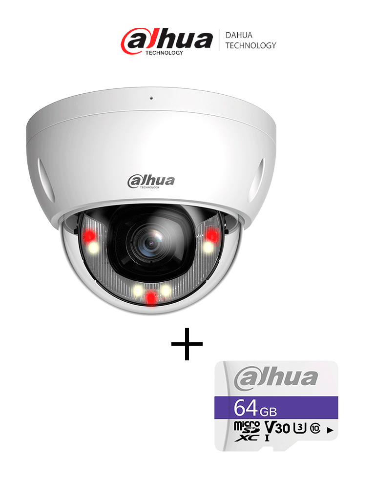 Kit DAHUA DH-IPC-HDBW2649EP-S-IL - Camara IP Domo Antivandalica de 6 Megapixeles TF-C100/64GB - Dahua Memoria Micro SD de 64 GB UHS-I de regalo - Código: DH-IPC-HDBW2649EP-S-IL+TF-C100/64GB | Compra en Guadalajara