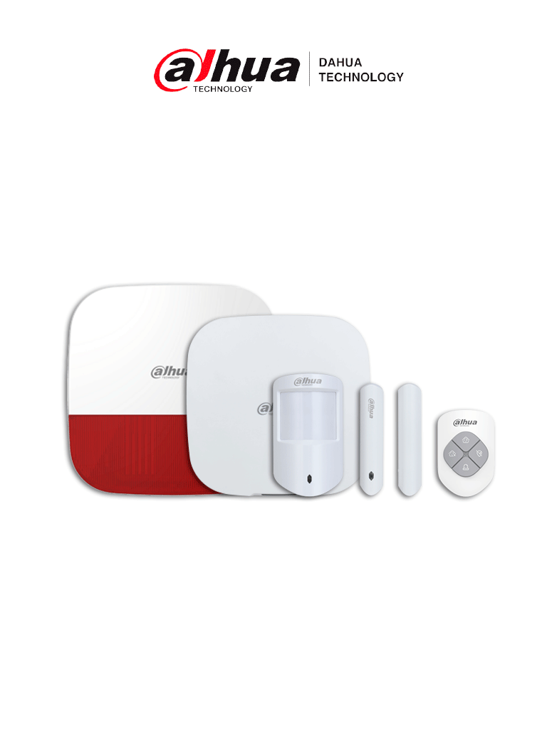 DAHUA PAQUETE RESIDENCIAL - Paquete de intrusión Incluye KIT ART-ARC3000H-03-W2 sirena para exterior inalámbrica roja App DMSS Frecuencia 433 MHz Tecn...