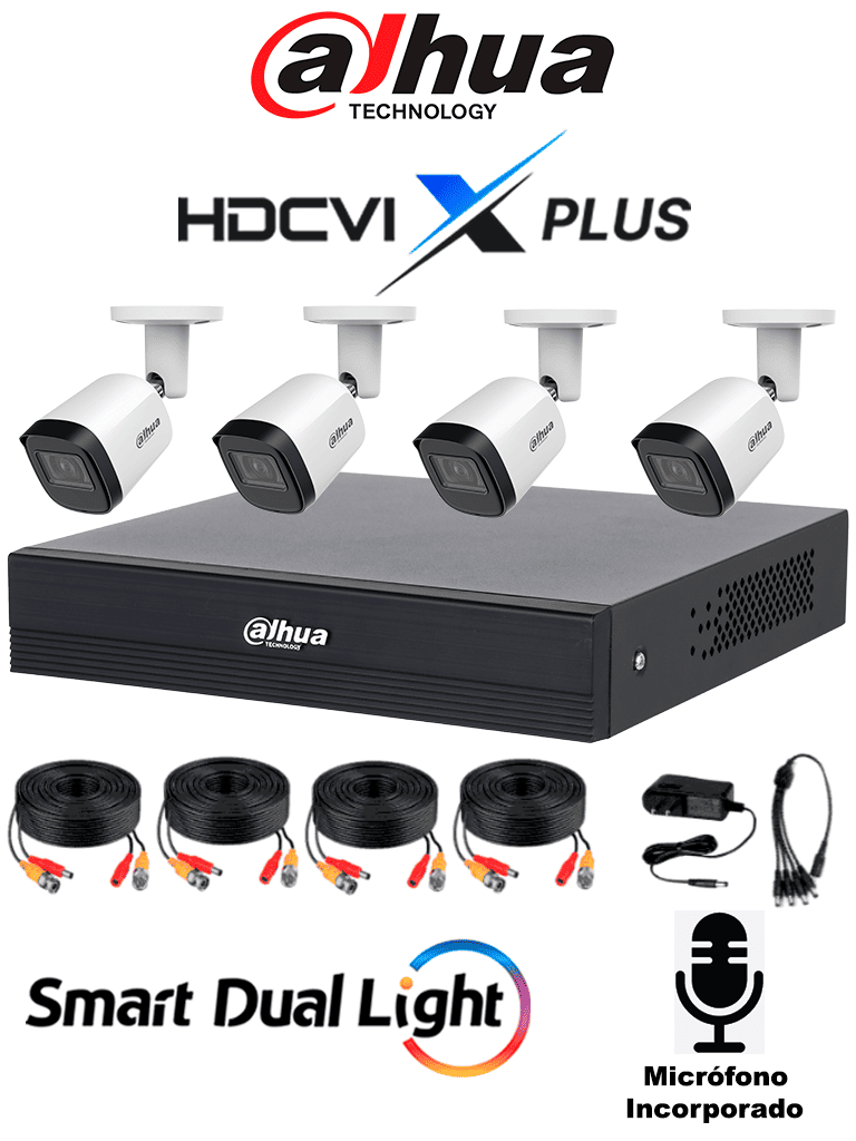 DAHUA DHI-KIT/XVR1B04H-I/T/4-B2A51N-U-IL-A-0280B-S3-DIP -Kit de 4 Ch de 5 MP/ DVR Cooper-I WizSense/Con IA/ H.265/4 Camaras B2A51 Metalicas/4 Ch 1 IP o Hasta 5 Ch IP/ 4 Ch SMD Plus/Busqueda de Humanos y Vehiculos/Accesorios Incluidos - Código: DHI-KIT/XVR1B04H-I/T/4-B2A51N-U-IL-A-0280B-S3-DIP | Compra en Guadalajara