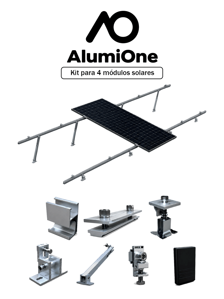 1V4 arreglo de 4 Paneles - Kit de montaje para 4 módulos solares con inclinación de 15º a 30º en vertical / dimensiones 2382 X 1134 mm / Para 4 paneles no incluidos - Código: Arreglo 1V4 | Compra en Guadalajara