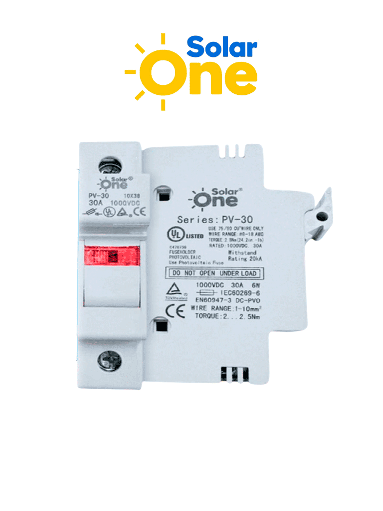 Porta fusible Fotovoltaico 1 polo / 1000 VDC / Montaje en riel DIN / Compatible con fusibles 10x38 mm - Código: 1141PUL | Compra en Guadalajara