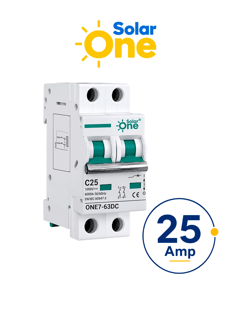 Interruptor Termomagnetico de corriente Directa 2 Polos 25 Amp / 1000 VDC / 2 X 
