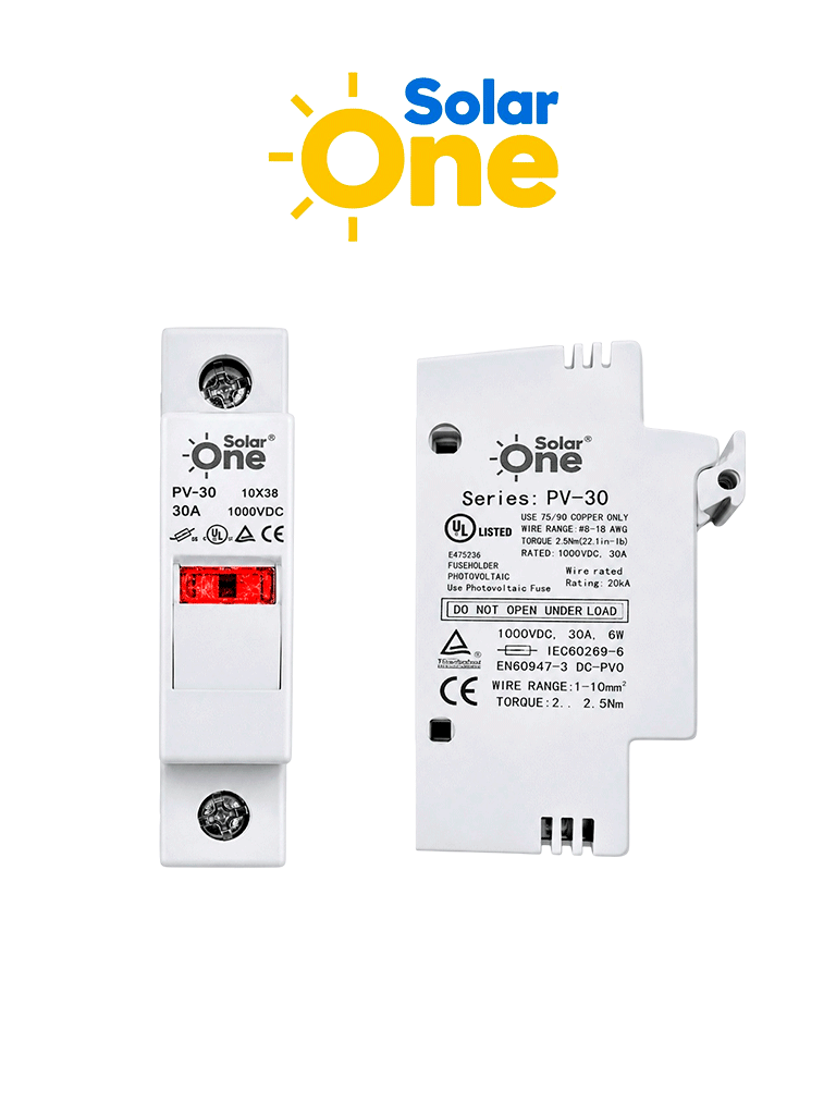 Porta fusible Fotovoltaico 1 polo / 1000 VDC / Montaje en riel DIN / Compatible 