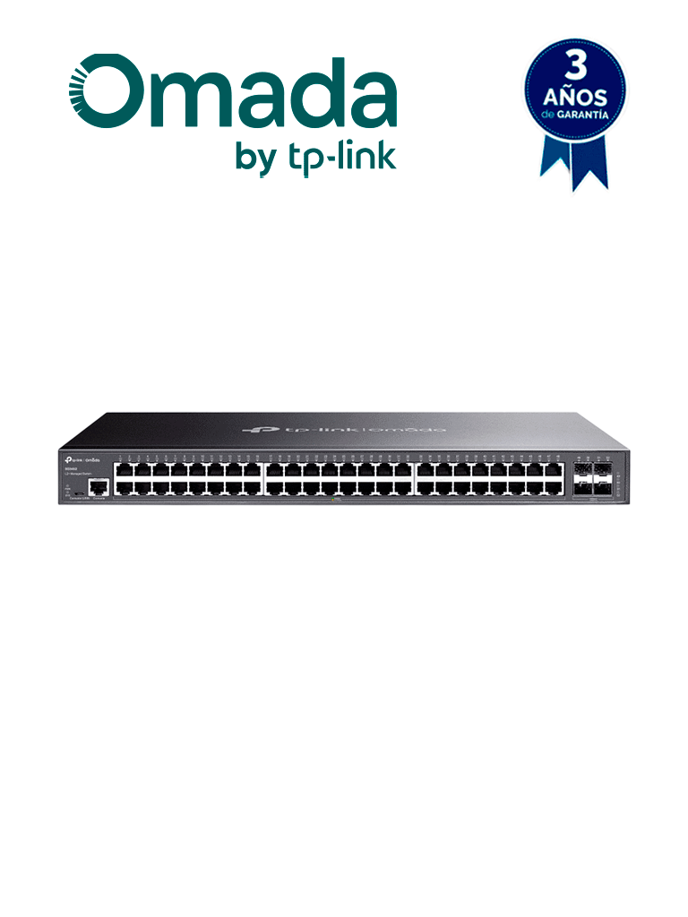 TP-LINK SG3452 - Switch Omada SDN administrable con 48 puertos Gigabit y 4 puertos SFP, funciones sFlow, QinQ y QoS, administración centralizada OMADA. — TP-Link · SKU TPL3700029