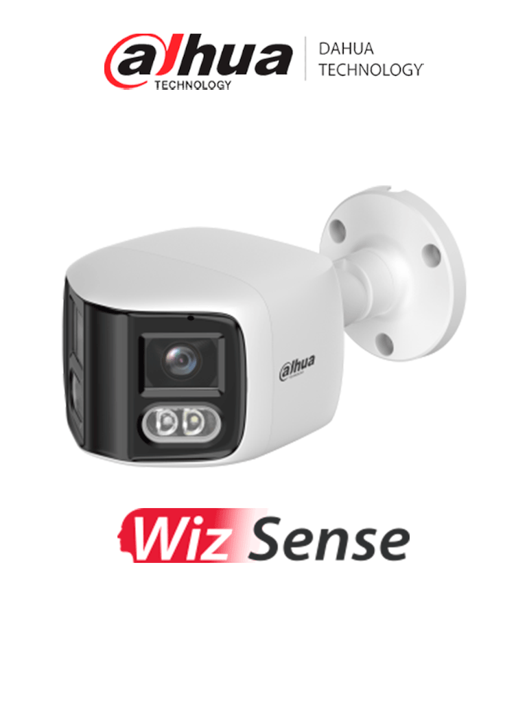 DAHUA DH-IPC-PFW2849S-A180-S-PV Cámara IP Bullet WizSense 2x4MP con visión de 180 MultiVision LED IR 25m y luz cálida 20m. Disuasión activa con micrófono dual y altavoz integrado EPTZ SMD 4.0 PoE IP67 y ranura MicroSD/ - Código: DH-IPC-PFW2849S-A180-S-PV | Compra en Guadalajara