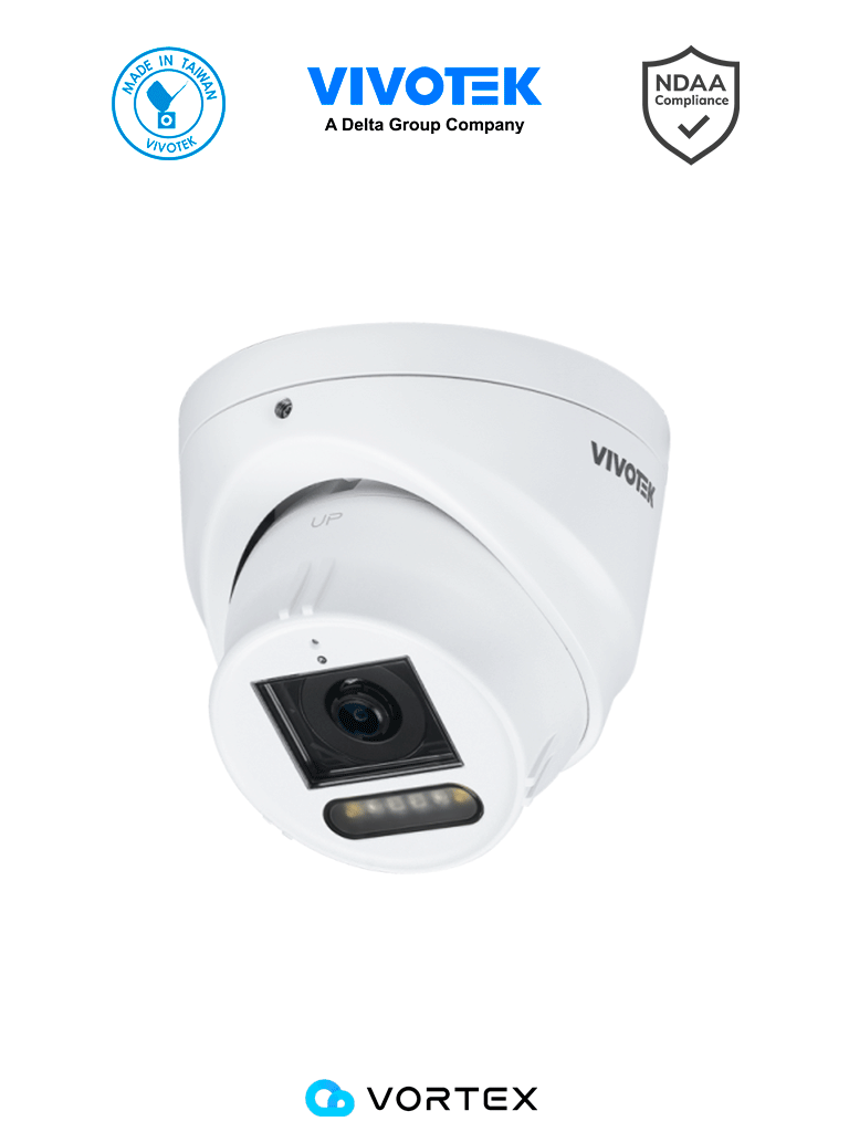 VIVOTEK IT833-HV(1Y) - Camara IP Domo Vortex Premium Series, 5 Megapixeles, Iluminadores con Luz Smart IR y Blanca 30mts , WDR Pro, Lente Fijo 2.8 mm , AI Hub, Deep Search, Protección IP66, IK10, NDAA,Microfono integrado, Almacenamiento interno 256GB