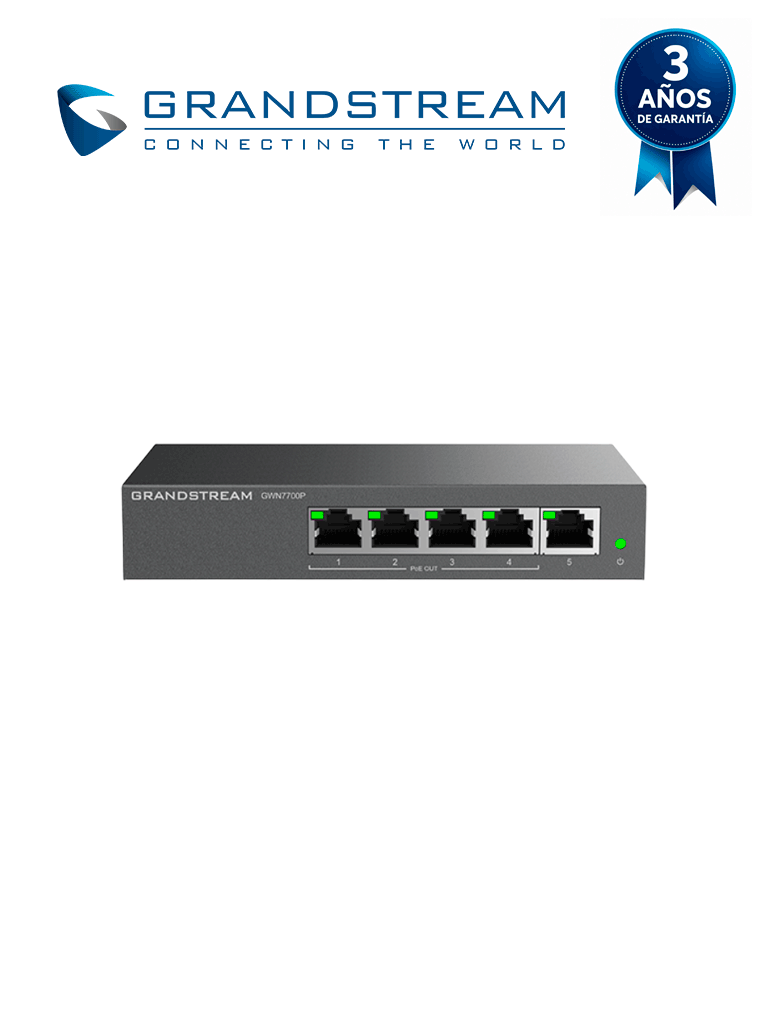 GRANDSTREAM GWN7700P - Switch PoE no administrable/ 5 puertos Gigabit (4 PoE 802