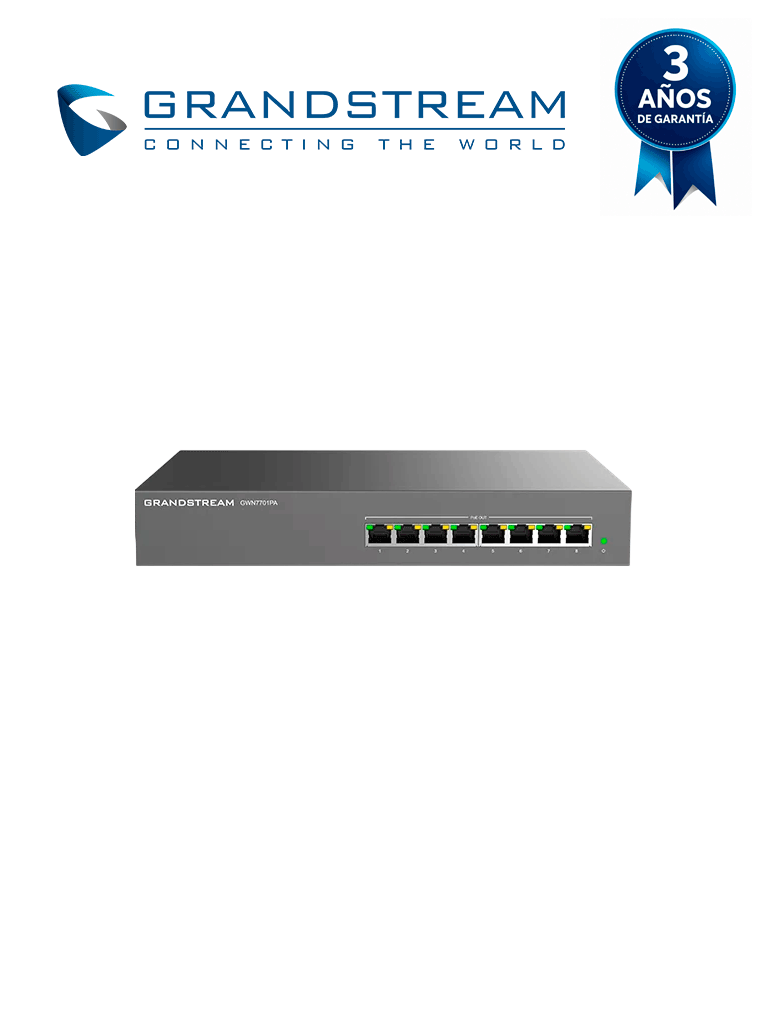 GRANDSTREAM GWN7701PA - Switch PoE no administrable/ 8 puertos Gigabit, todos Po