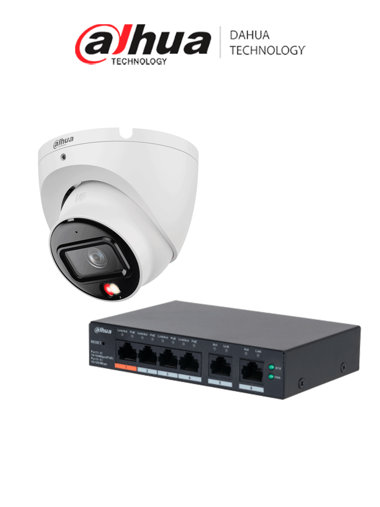 DAHUA DH-CS4006-4ET2ET-60 - 1 Switch PoE de 6 Puertos Administrable con 4 PoE y 2 uplink/ 65 W PoE/ DoLynk Care/ DH-IPC-HDW1839TP-A-IL-0280B-S6 1 Cáma...