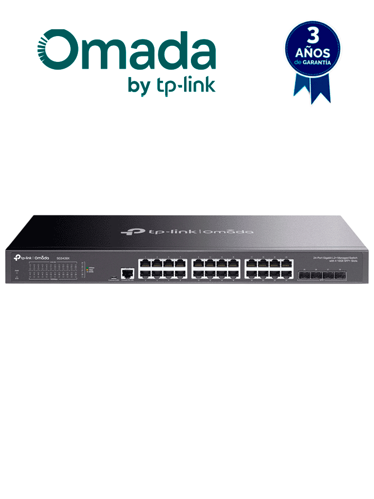 TP-LINK TL-SG3428X - Switch Omada SDN administrable con 24 puertos Gigabit y 4 puertos SFP+, incluye funciones sFlow, QinQ y QoS, compatible con administración centralizada OMADA.