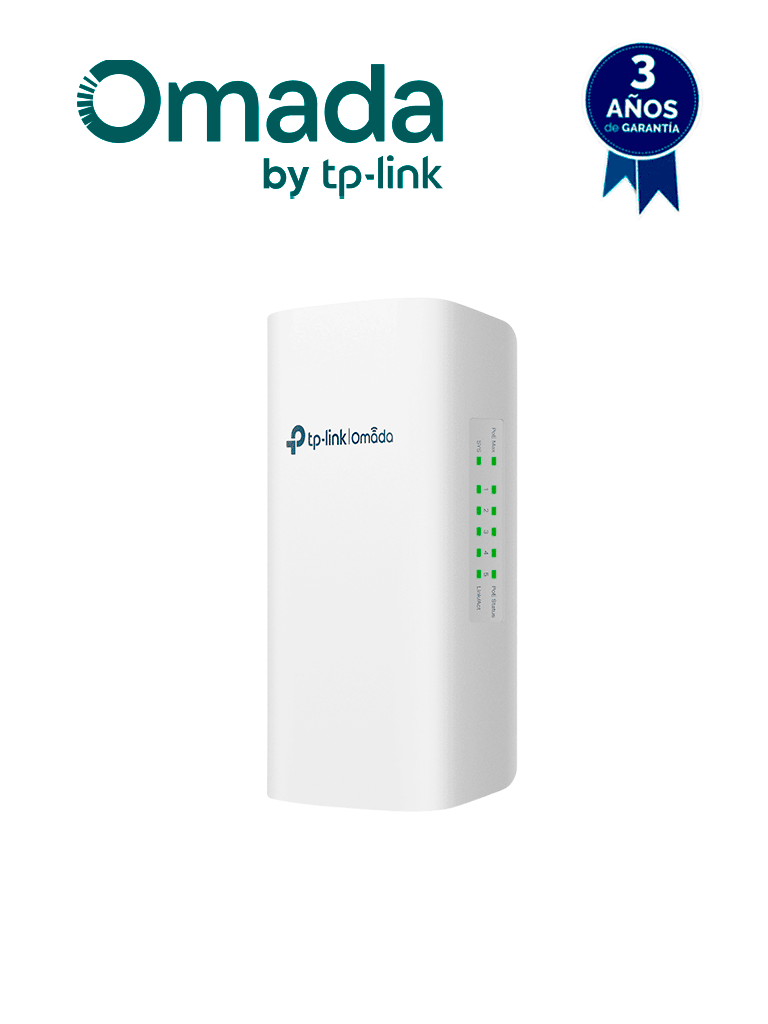 TP-LINK SG2005P-PD - Switch Omada Smart de 5 puertos Gigabit, 1 PoE++ In y 4 PoE+ Out para exterior , Distancia POE de 200 Metros , IP55, Administración en la nube con Omada.
