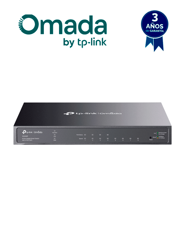 TP-LINK SG2008P - Switch administrable JetStream SDN PoE con 8 puertos 10/100/1000 Mbps, incluyendo 4 puertos PoE con un presupuesto total de 62W. Ofrece administración centralizada a través de OMADA SDN. #MCI2 #TPMCIQ2