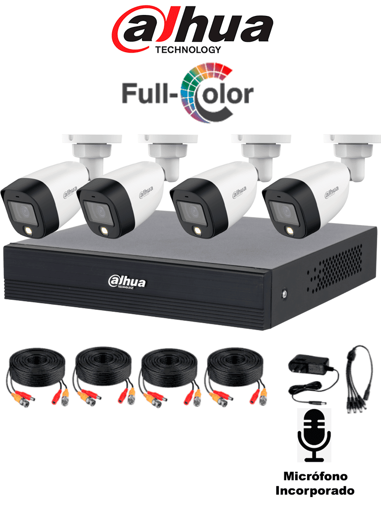 DAHUA KIT/XVR1B04-I/T/4-HFW1209C-A-LED - Kit de 4 canales Full Color con Audio/ 
