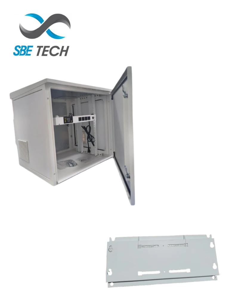 SBE TECH SBE-FRT9UR SBE-SOPFTRT - Gabinete Exterior 19 9UR con Herraje de Fijación para Pared Torre o Poste / Con pintura electrostática RAL7035