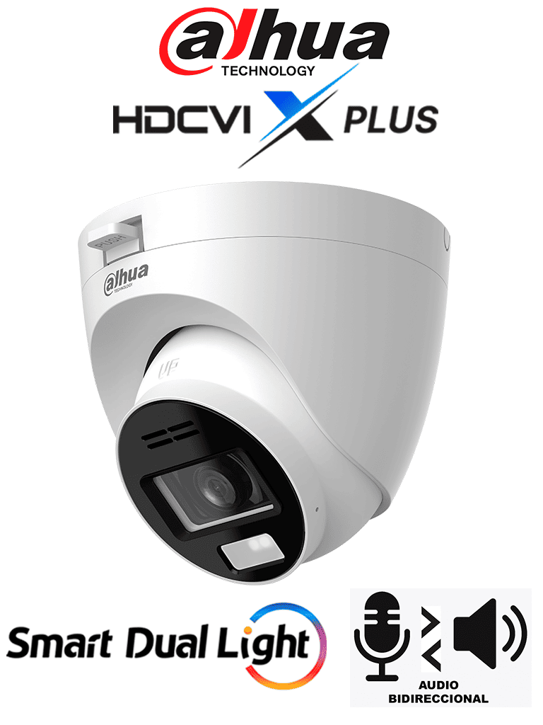 DAHUA DH-HAC-HDW1200TRQN-IL-T - Cámara Domo de 2 Megapíxeles/ 1080p y Lente de 2.8mm con Apertura de Hasta 111 Grados Audio Bidireccional Micrófono y...