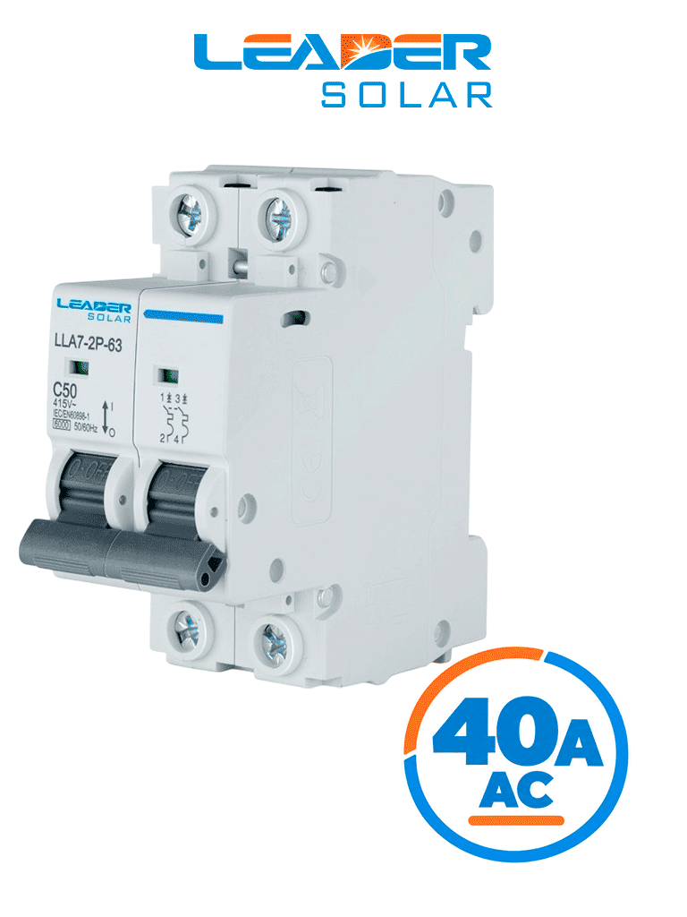 LEADER LLA7-2P-63 40A AC - Interruptor Automático corriente alterna 2 Polos 40 Amp/Tensión Nominal 220 - 415 VAC/50 - 60 Hz / Estándar IEC / Protecció...