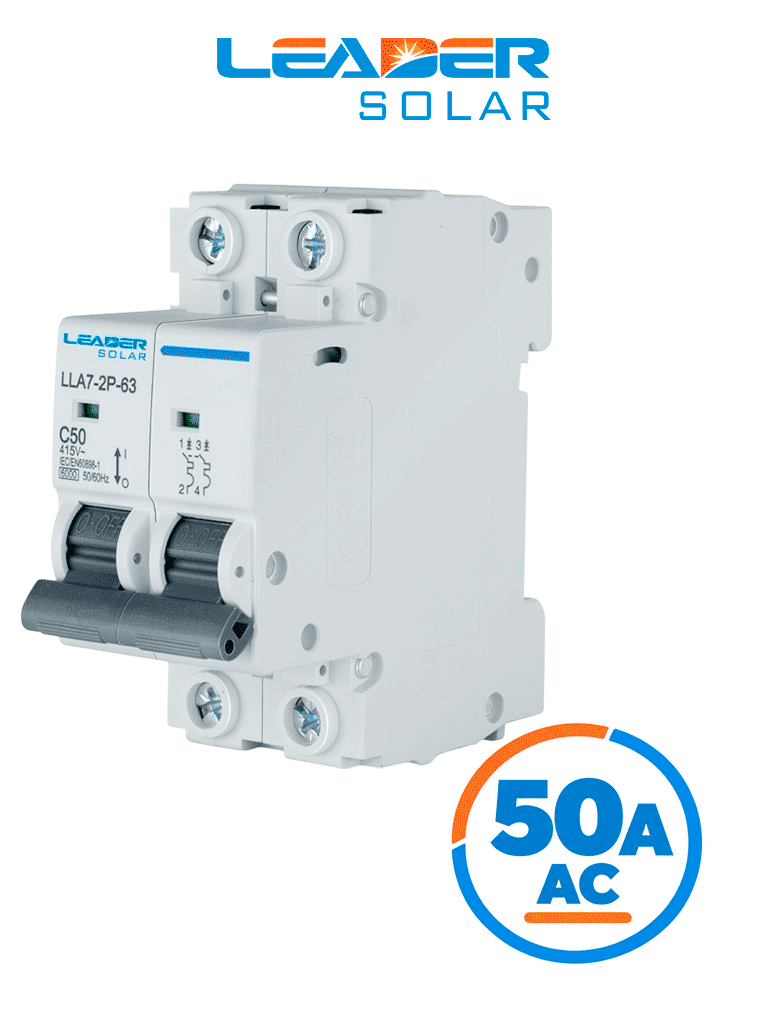 LEADER LLA7-2P-63 50A AC - Interruptor Automático corriente alterna 2 Polos 50 Amp/Tensión Nominal 220 - 415 VAC/50 - 60 Hz / Estándar IEC / Protecció...