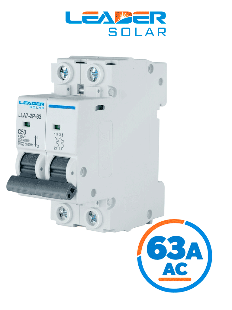 LEADER LLA7-2P-63 63A AC - Interruptor Automático corriente alterna 2 Polos 63 Amp/Tensión Nominal 220 - 415 VAC/50 - 60 Hz / Estándar IEC / Protecció...