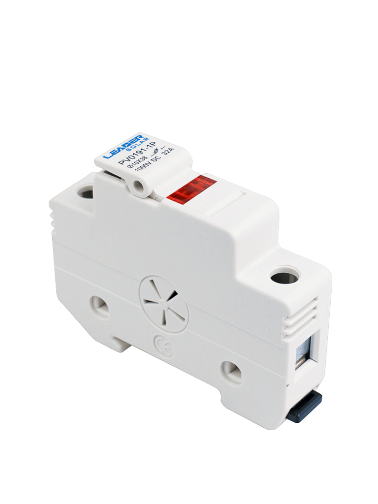 LEADER Portafusible Fotovoltaico PV0191-1P / 1000 VDC / 32 A / Montaje en riel DIN / Compatible con fusibles 10x38 mm / temperatura de -5°C a +40°C — LEADER SOLAR  — Accesorios de Instalación - vista 2
