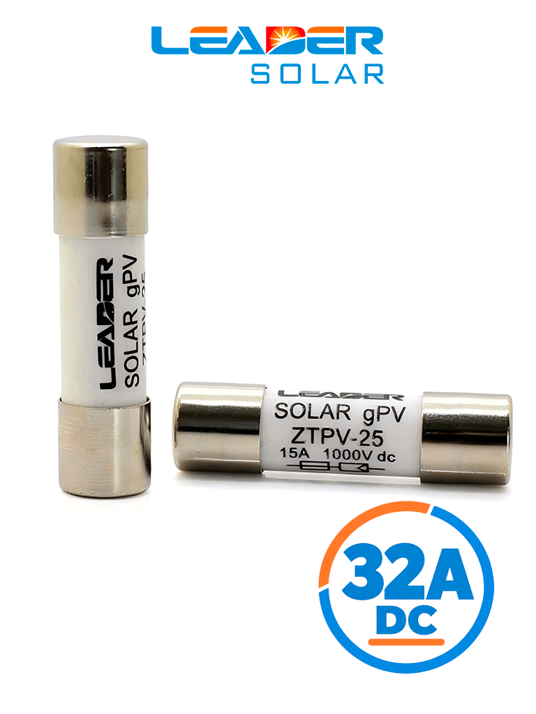 LEADER Fusible Fotovoltaico BX0234-32A / 1000/1500 VDC / Alta Capacidad de Ruptura 20 kA/ Protección para Sistemas fotovoltaicos / protección gPV / 10x38 mm / estándar IEC 60269-6