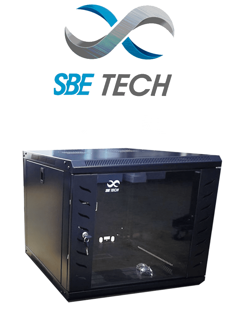 SBETECH SBE-GNLPAR9UR - Gabinete de pared 9UR/ 60.0 cm de ancho/ 45.0 cm de profundidad Puerta delantera de cristal templado/ Cerradura y llaves - Hyte